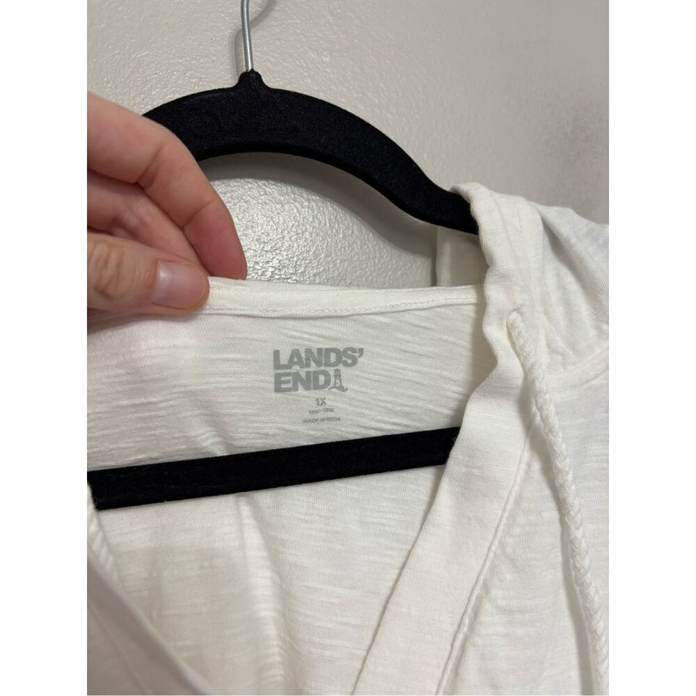 Lands End Women’s Plus 100% Cotton Long Sleeve Slub Popover Hoodie White Size 1X - Picture 4 of 7